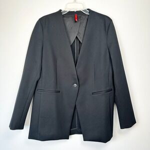 NWOT SPANX Perfect Collarless Blazer Womens M Black Stretch Single Button Jacket